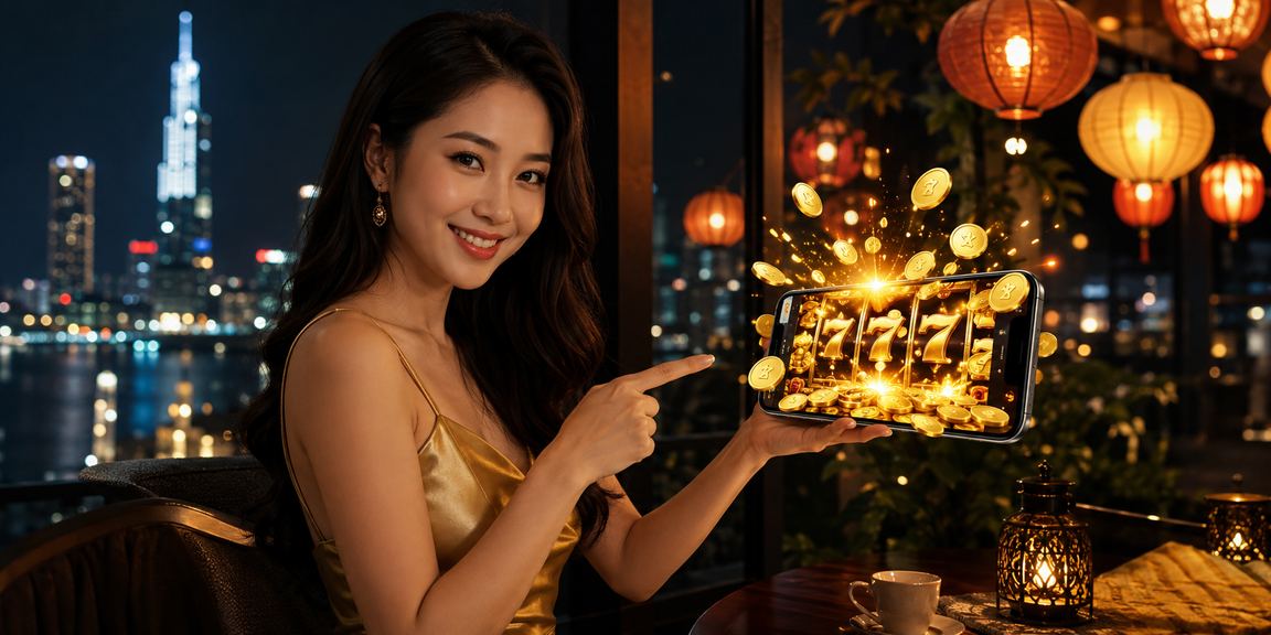 Người dùng tại TP.HCM chơi slot game trên điện thoại cạnh ly cà phê buổi sáng