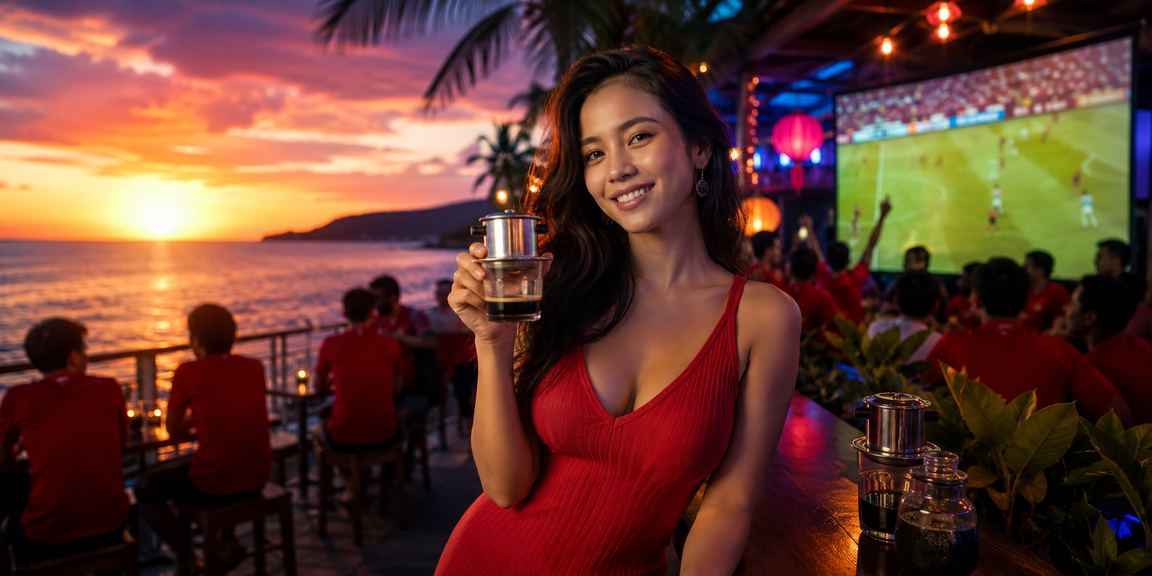 Người dùng tại Phú Quốc xem kèo bóng đá và cá cược trực tuyến bên ly cà phê